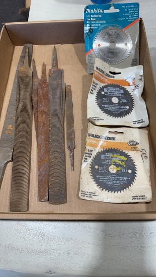 Box of files & 3-3/8" saw blades