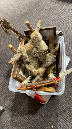 Tub of pictures & Native American decor