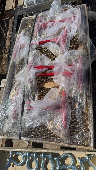 Lot of 16 5/16 chains and 8 ratchet binders