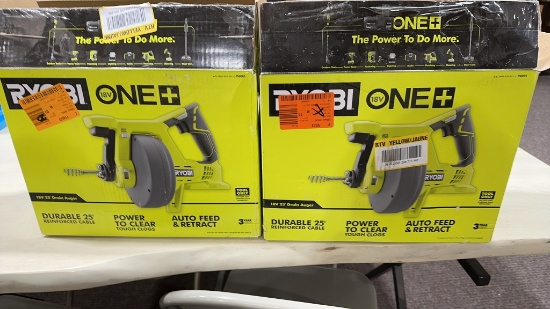 2 Ryobi 18V—-25’ drain augers—Tool Only