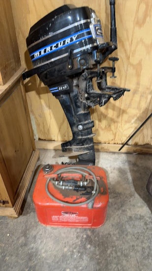Mercury 9.8hp boat motor w/gas can