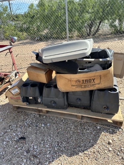 Pallet of misc consoles, seats & seatbelt parts