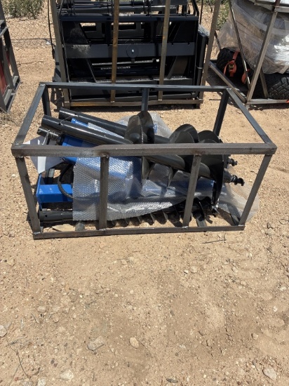 Skid Steer Auger With 3 Auger Bits Blue