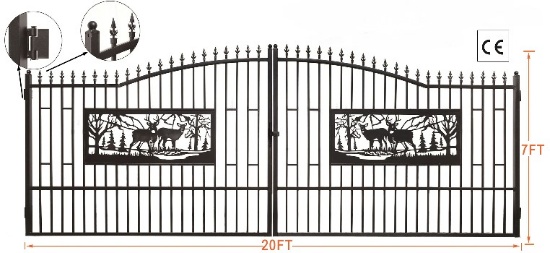 20' Double decorative Drive gate with deer motif