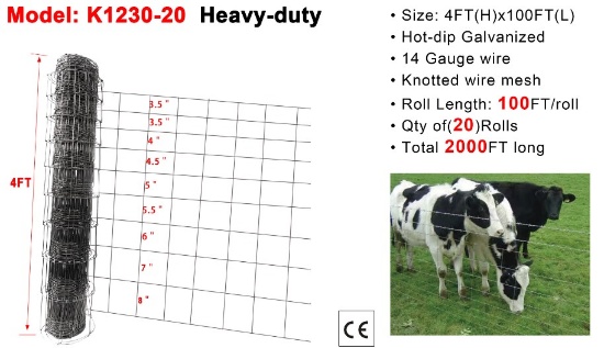 10 rolls 4'x100' 14ga Field Fence