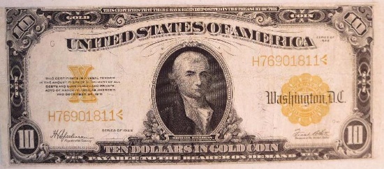 1922 $10 Gold Coin Note