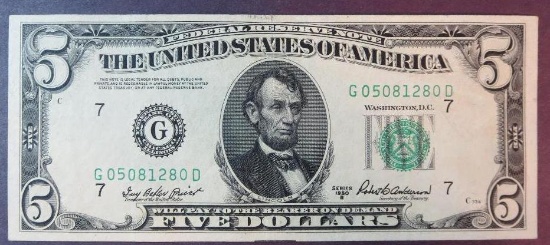 1950 B $5 Federal Reserve Note