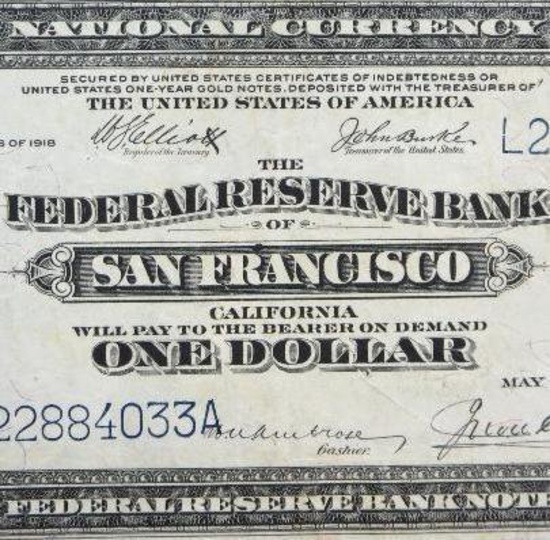 1918 $1 National Currency