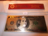 Certificate of Authority Gold Bank Note $100