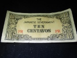 WWII Japanese Government Currency 10 Centavos Bill