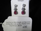 Sparkling Lab Ruby Dangle Earrings