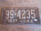 Iowa License Plate 1937