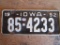 Iowa License Plate1952