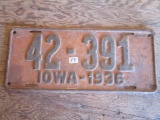 Iowa License Plate 1936