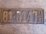 Iowa License Plate 1927