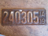Iowa License Plate 1919