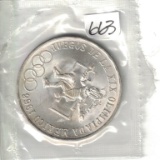 1968 Olympic Coin 25 Pesos Silver UC