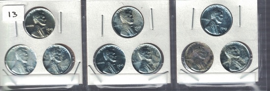 1943 Set of 9 Wheat Pennies Plated