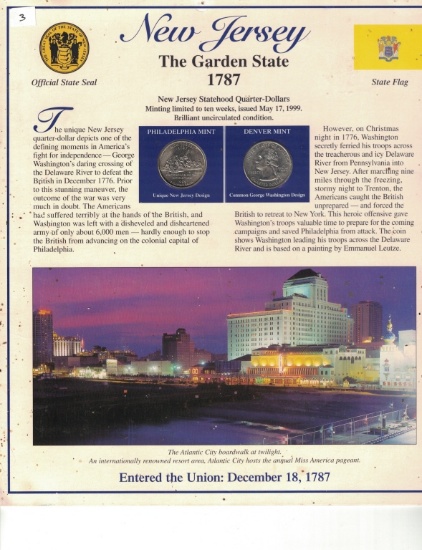 New Jersey Statehood Quarter Placard