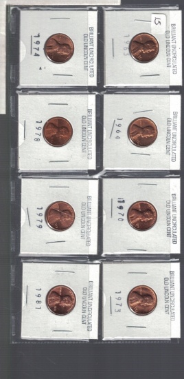 Set of 8 UC Lincoln Head Pennies