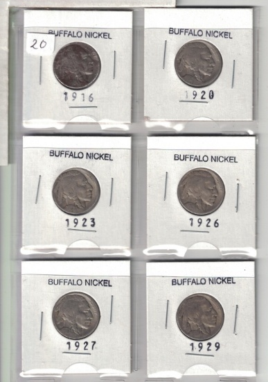 Set of 6 Buffalo Nickels