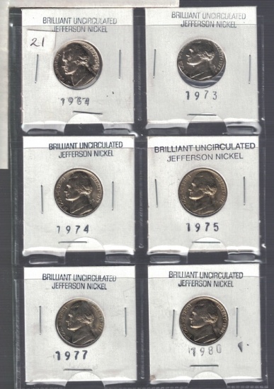 Set of 6 UC Jefferson Nickels