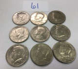 9 1971 Kennedy Half Dollar Coins