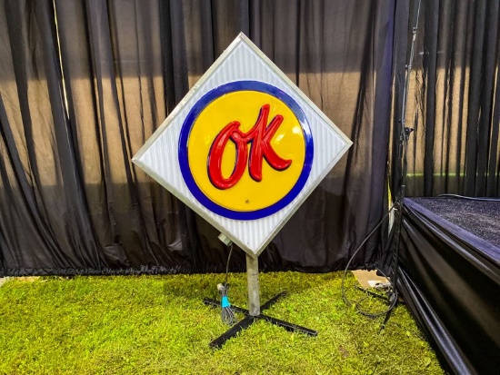 1960 Original OK Chevrolet Lighted Pole Sign Double Sided