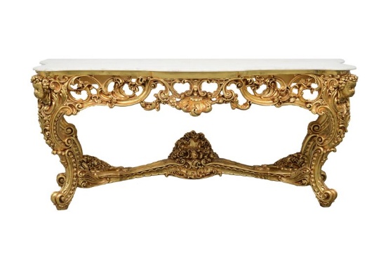 A Large Louis XV Style Marble Top Giltwood Console Table   Late 20th Century