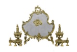 A Set of French Style Brass Fireplace Accessories Early 20th Century