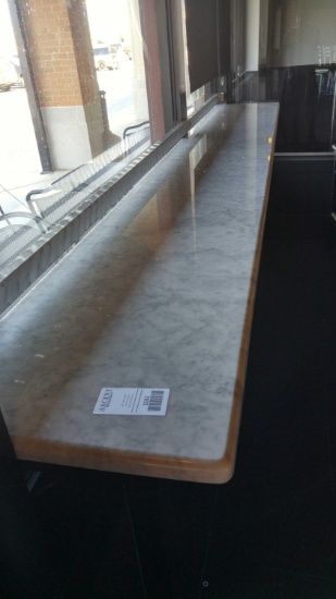 Window bar 124" marble with brushed aluminum backsplash 41 in tall