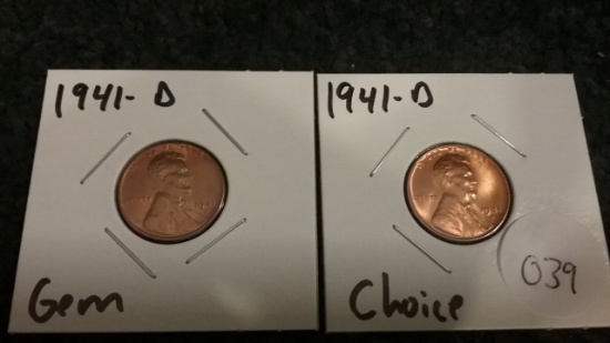 1941-D Gem & 1941-D Choice Wheat cents