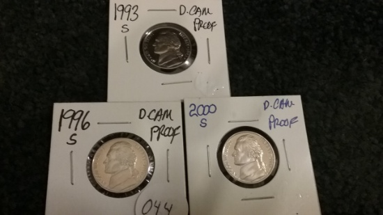 1993-S, 1996-S, 2000-S PFDCAM Nickels