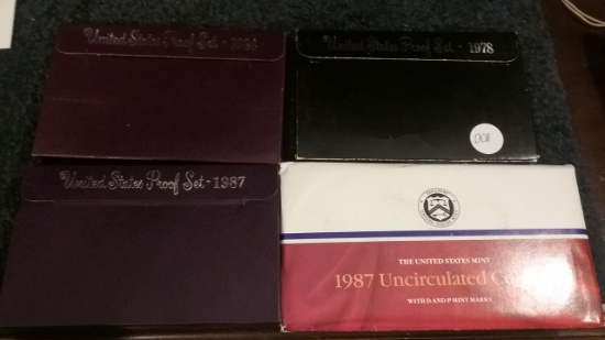 1984, 1978, 1987 proof sets and 1987 mint set