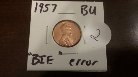1957 BU Red Wheat Cent "BIE" error