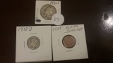 1936-S SL Quarter in Vg, 1918-D Dime in G, and a Blank penny planchet