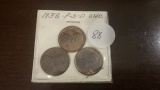 Nice 1938 P-D-S Uncirculated Penny Set