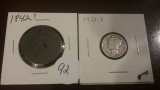 1842 (maybe) Large Cent and a 1931-S Mercury Dime