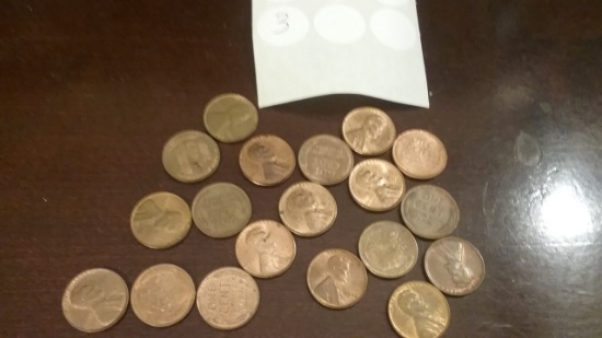 Partial Roll (19 coins) of AU/BU Wheat cents