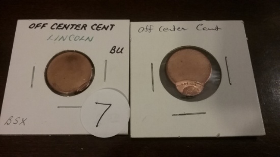 Two error coins. Uncirculated Pennies OFFSTRUCK.