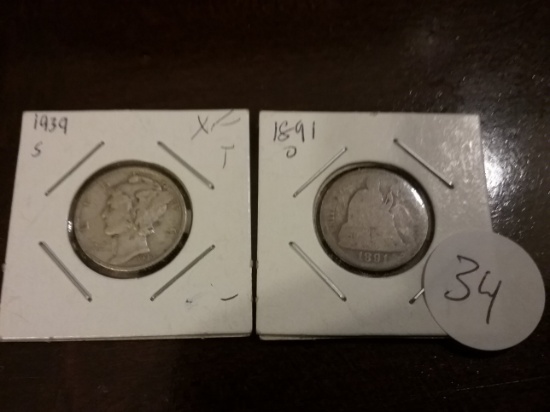 1891-O and 1939-S Dime