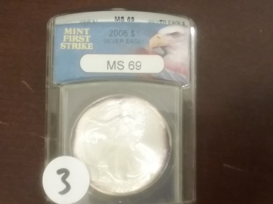 ANACS 2006 American Silver Eagle MS-69 First Strike TONED