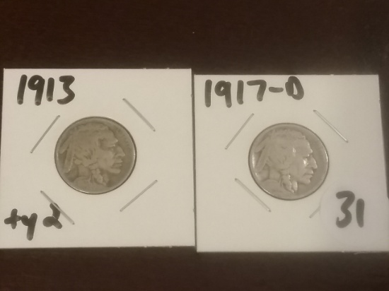 1917-D and 1913 type 2 Buffalo Nickels