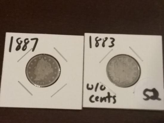 1887 and 1883 without Cents "V" Nickels