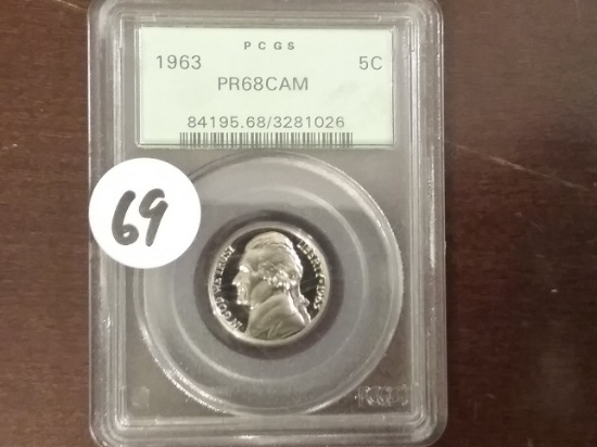 PCGS 1963 PR 68 Cameo Nickel in Old Green Rattler