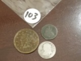 1851 Large Cent, 1838 Seated Liberty Dime and 1827 Capped Bust Dime