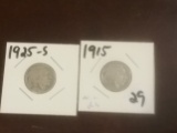 1925-S and 1915 (nic-a-dated) Buffalo Nickels