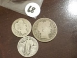 Bag with a Barber Quarter, Standing Liberty Quarter and Barber Half Dollar