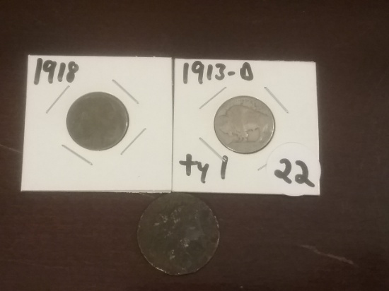 1918 and 1913-D Type 1 Buffalo Nickels and a 1805 Large Cent (WOW!)