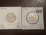 Italy 1995R 100 Lire and 1994R 500 Lire